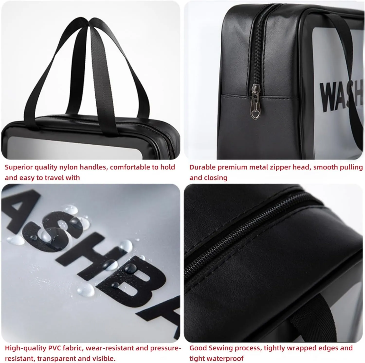 Waterproof Toiletry Bag for Women Men, Translucent Makeup Cosmetic Travel Organizer Bag Wash Bag for Travel Bathroom Toiletries Accessories with Handy Handle (White)
