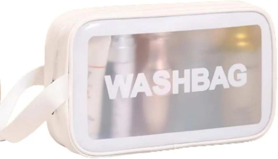 Waterproof Toiletry Bag for Women Men, Translucent Makeup Cosmetic Travel Organizer Bag Wash Bag for Travel Bathroom Toiletries Accessories with Handy Handle (White)