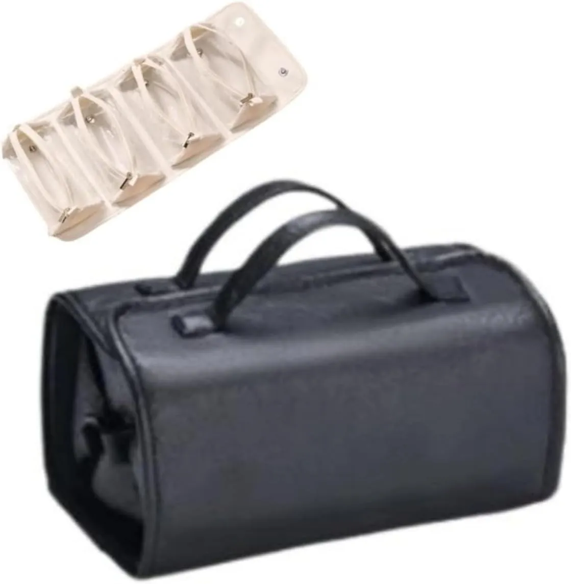 Waterproof Travel Toiletry Bag 4 Detachable Clear Multi Compartment, Portable 4 In 1 Large Capacity Makeup Bag, Roll Up Makeup Bag Hanging Travel Organizer Folding Cosmetic Bag (Black)
