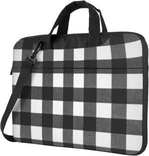White Black Check Plaid Modern 13-15.6 Inch Laptop Bag For Man And Women, Computer Messenger Bag, Trendy Shoulder Strap Design