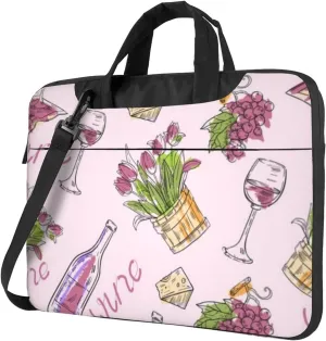 Wine Glasses Bottles Tulips Modern 13-15.6 Inch Laptop Bag For Man And Women, Computer Messenger Bag, Trendy Shoulder Strap Design