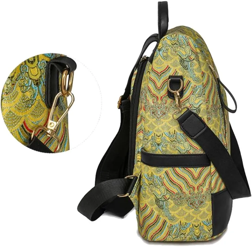 Women Backpack Purse Anti Theft Shoulder Bag PU Leather Travel Backpacks Portable Shoulder Bags for Daypack Travel (Yellow)