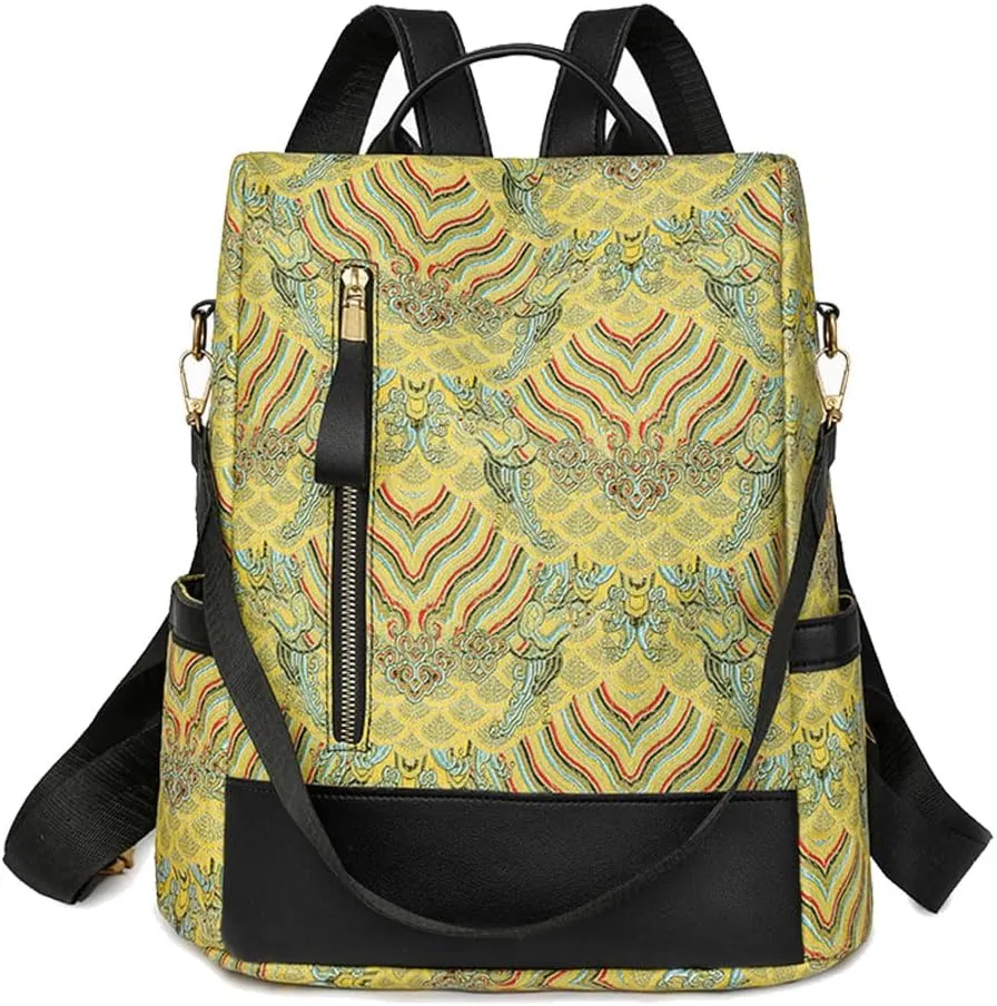 Women Backpack Purse Anti Theft Shoulder Bag PU Leather Travel Backpacks Portable Shoulder Bags for Daypack Travel (Yellow)