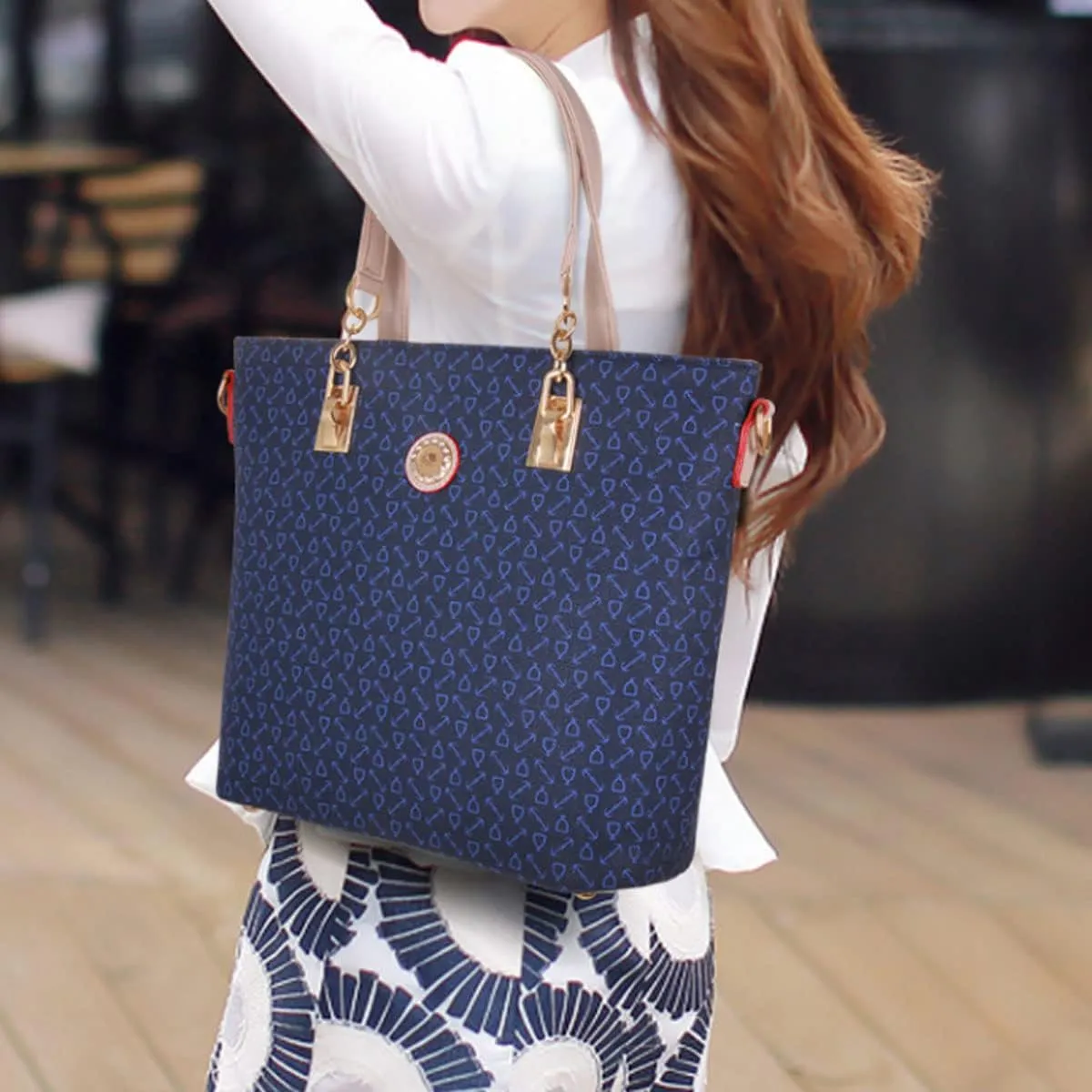 Women Handbag Set 6 Pcs PU Leather Tote Purse Multi-purpose Classic Shoulder Bag Top Handle Bag Satchel(Coffee)