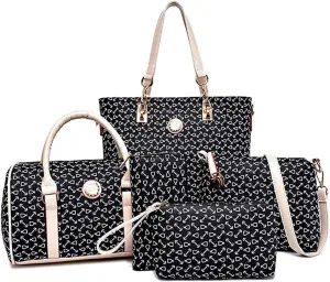 Women Handbag Set 6 Pcs PU Leather Tote Purse Multi-purpose Classic Shoulder Bag Top Handle Bag Satchel(Coffee)