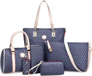 Women Handbag Set 6 Pcs PU Leather Tote Purse Multi-purpose Classic Shoulder Bag Top Handle Bag Satchel(Coffee)