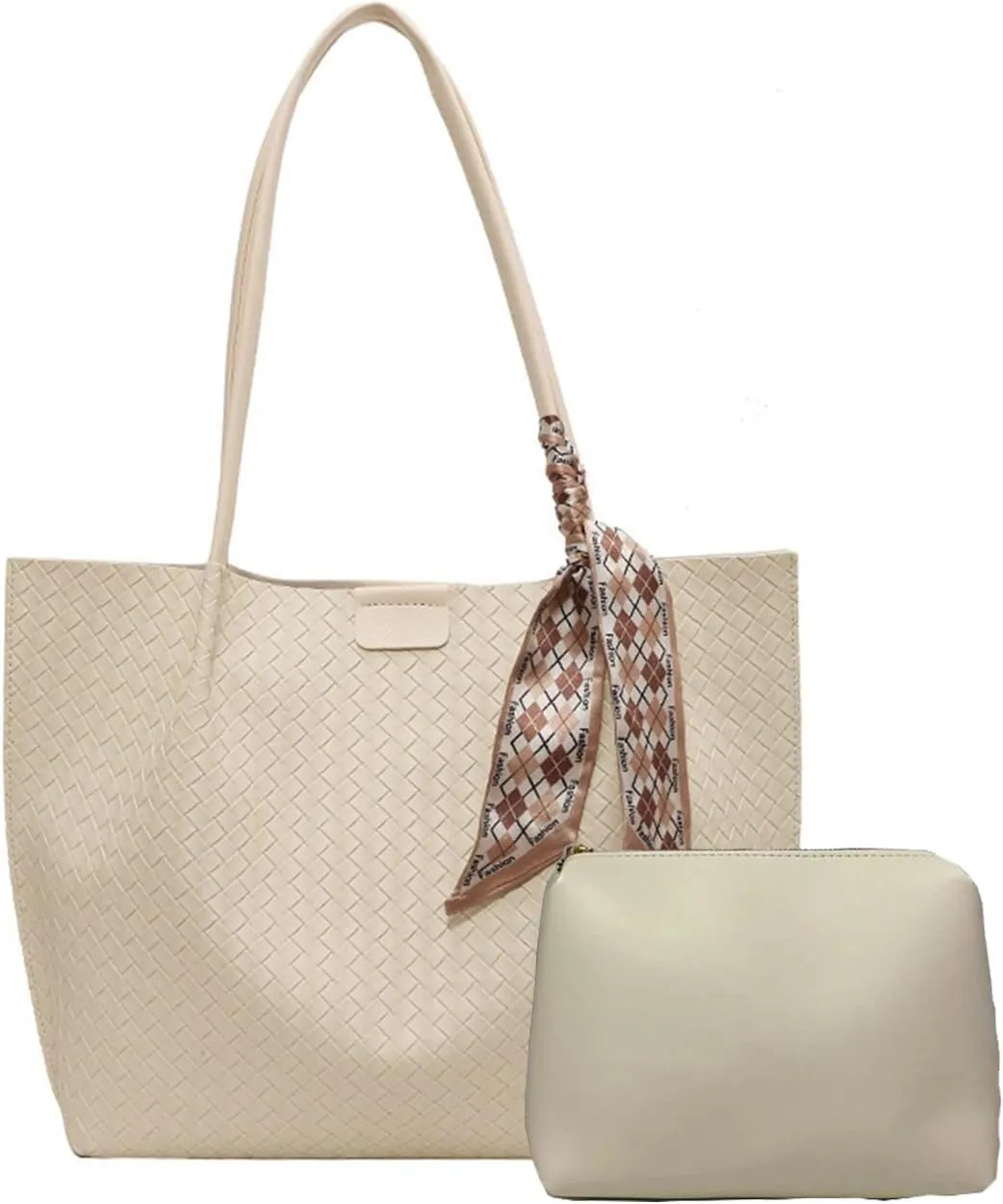 Women's Boho-Chic Woven Tote Vegan Leather Hobo Bag with Detachable Shoulder Strap & Purse