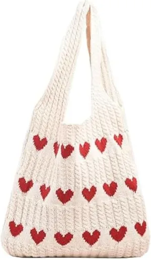 Women's Crochet Tote Bags Boho Tote Bags Heart-shaped Beach Handbags Knit Vacation Aesthetic Casual Love Hobo Bags