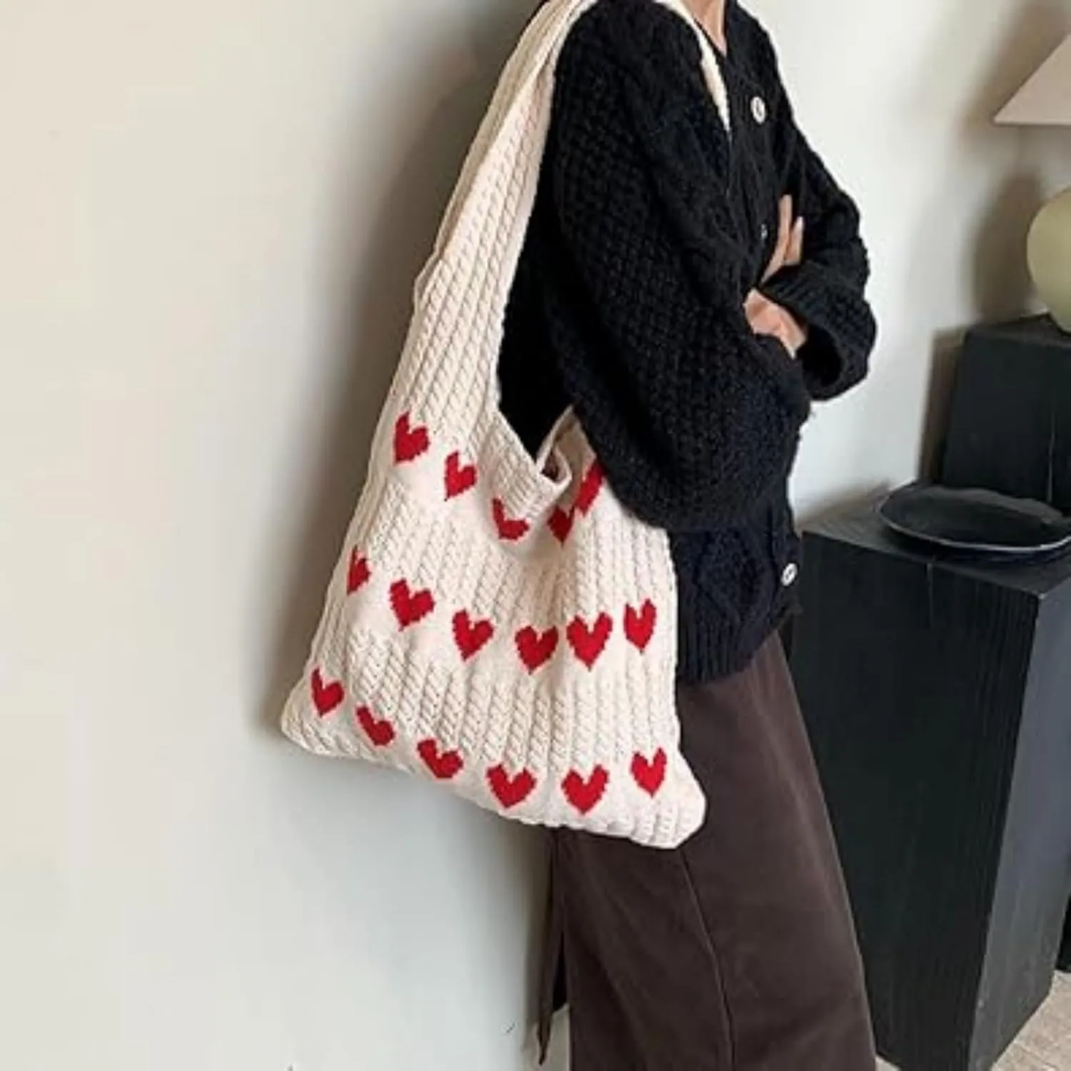 Women's Crochet Tote Bags Boho Tote Bags Heart-shaped Beach Handbags Knit Vacation Aesthetic Casual Love Hobo Bags