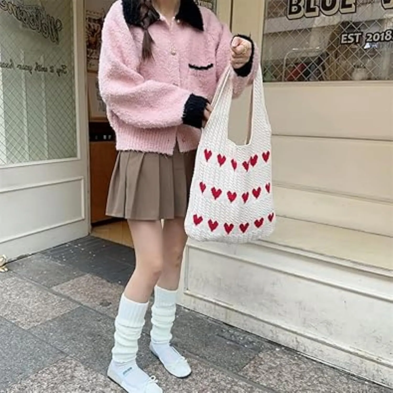 Women's Crochet Tote Bags Boho Tote Bags Heart-shaped Beach Handbags Knit Vacation Aesthetic Casual Love Hobo Bags