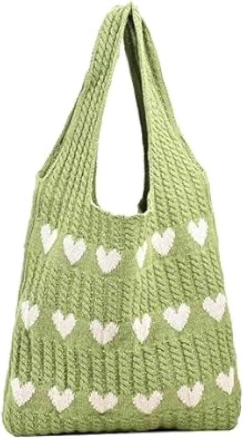 Women's Crochet Tote Bags Boho Tote Bags Heart-shaped Beach Handbags Knit Vacation Aesthetic Casual Love Hobo Bags