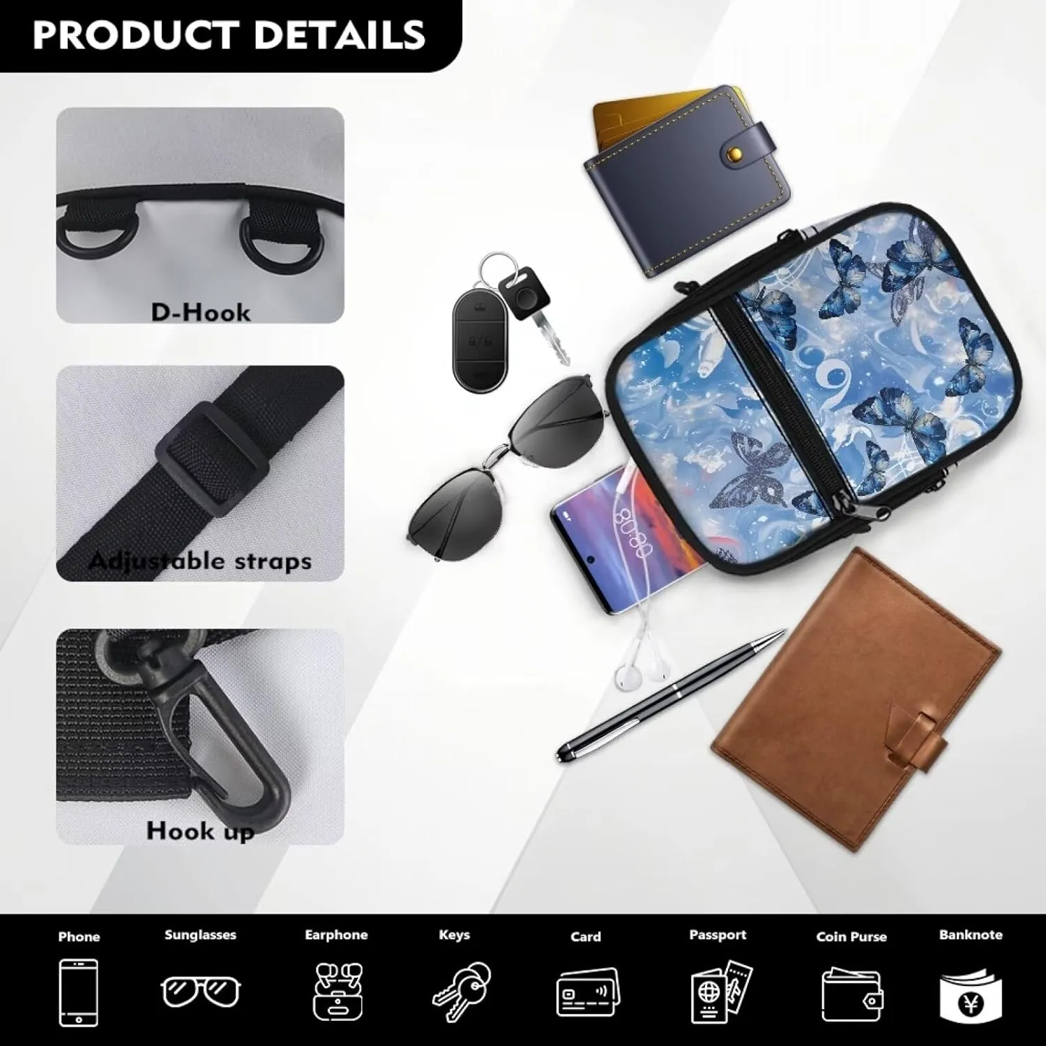 Womens Crossbody Bags Trendy Sling Bag Small Men Shoulder Bag Classic Travel Fanny Packs for Running, Hiking