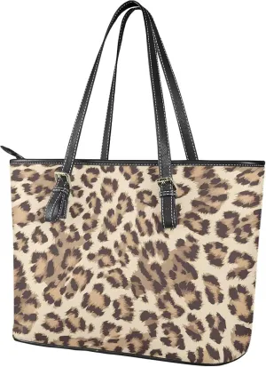 Womens Leather Tote Office Shoulder Bags, Cow Spots PU Leather Tote Bags Boho Shopping Carry Messenger Handbag