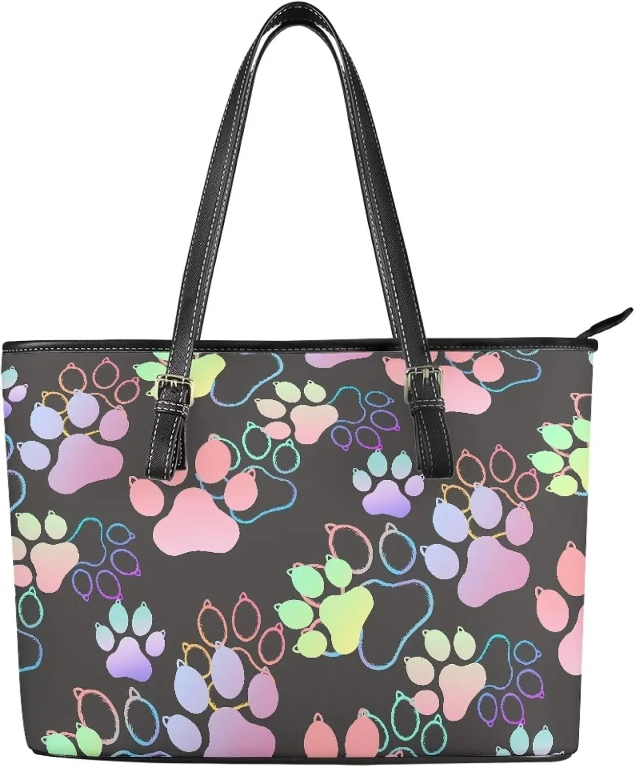 Womens Leather Tote Office Shoulder Bags, Cow Spots PU Leather Tote Bags Boho Shopping Carry Messenger Handbag