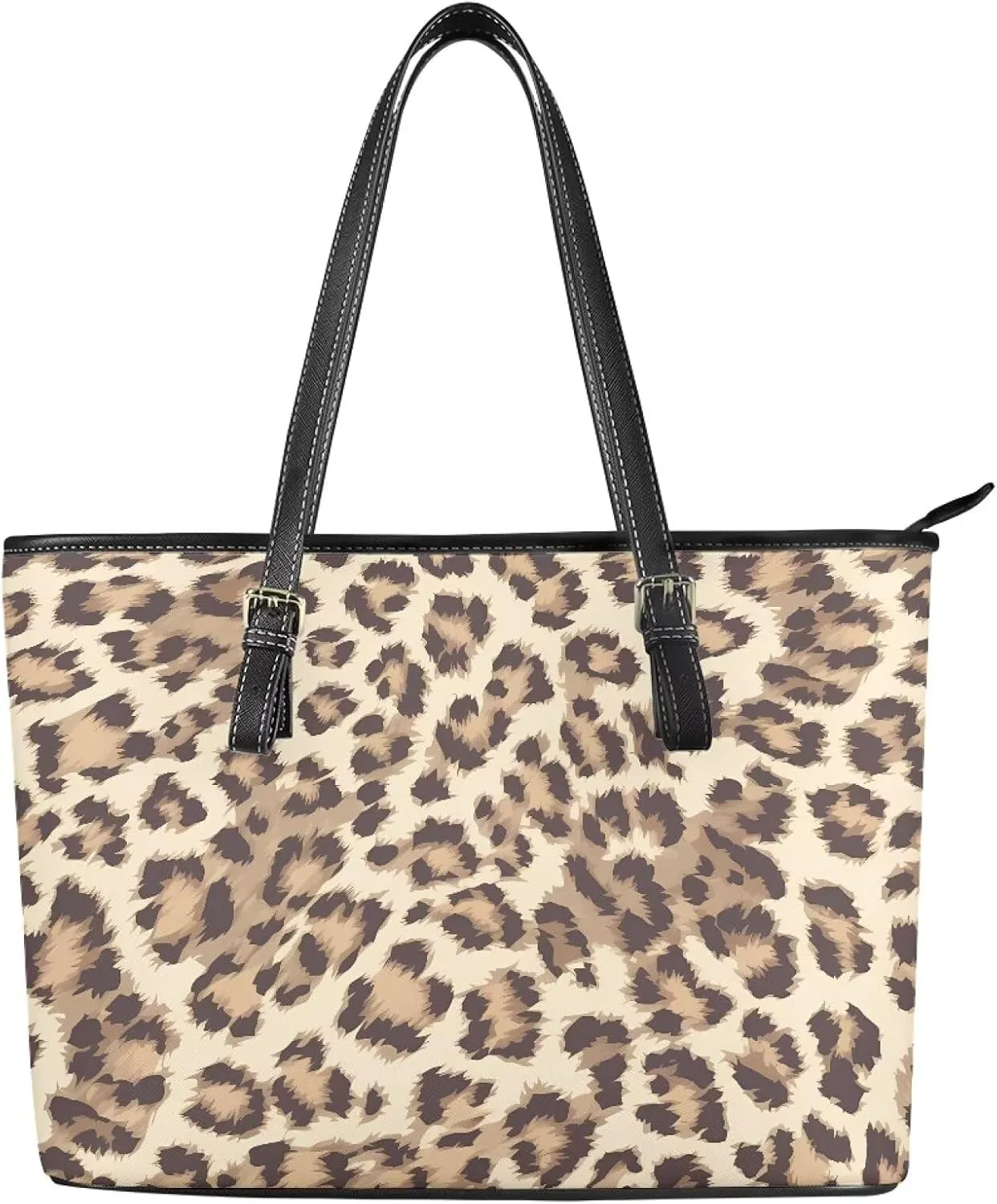 Womens Leather Tote Office Shoulder Bags, Cow Spots PU Leather Tote Bags Boho Shopping Carry Messenger Handbag