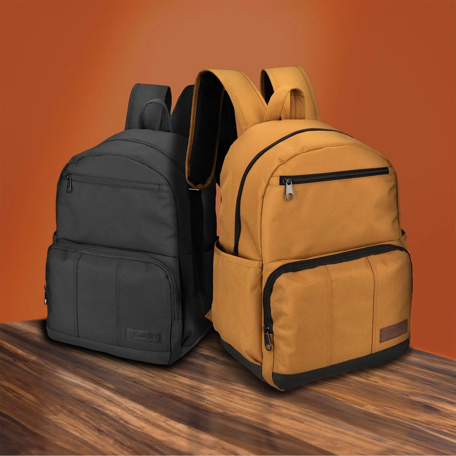 Wrangler Industry Backpack Classic Logo Water Resistant Casual Daypack with Padded Laptop Notebook Sleeve (Brown Duck)