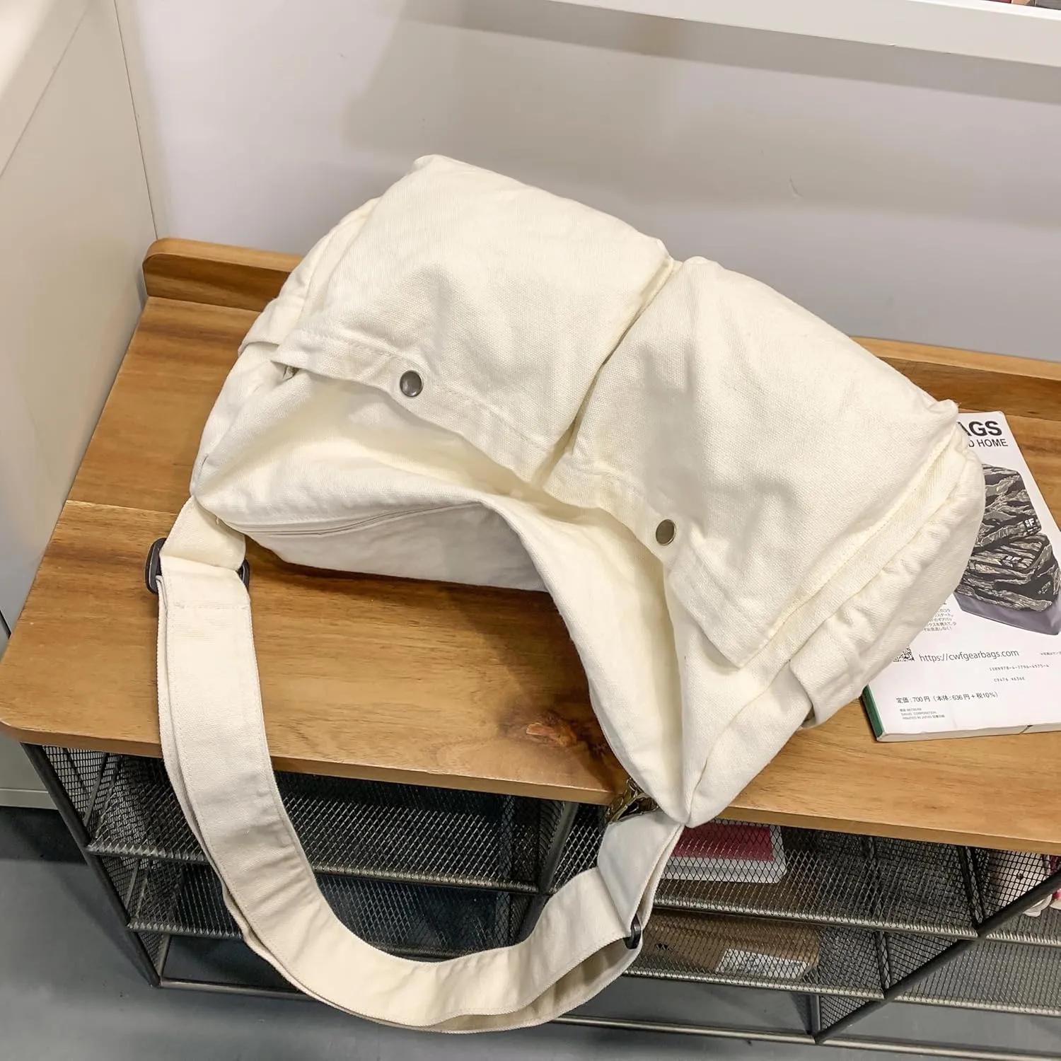 Wxnow Foldable Canvas Shoulder Tote Bag Large Capacity 15 Laptop Sleeve Multi Functional For Commute Outdoor Market Weekend Adventure