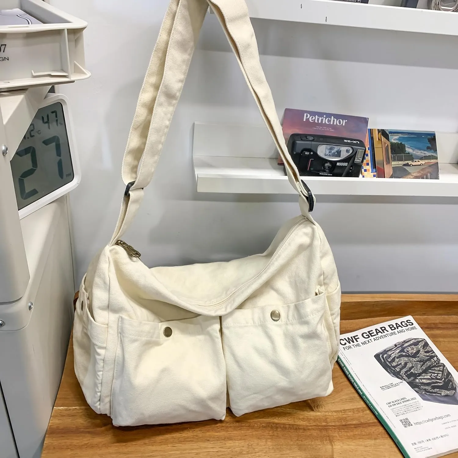 Wxnow Foldable Canvas Shoulder Tote Bag Large Capacity 15 Laptop Sleeve Multi Functional For Commute Outdoor Market Weekend Adventure