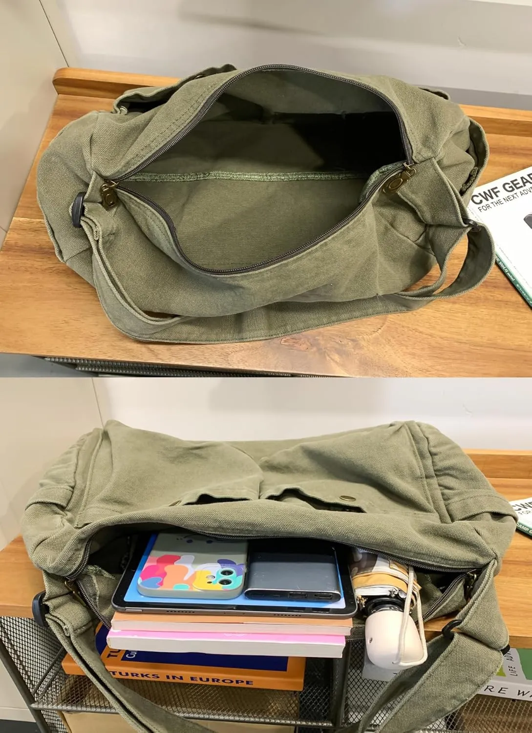 Wxnow Foldable Canvas Shoulder Tote Bag Large Capacity 15 Laptop Sleeve Multi Functional For Commute Outdoor Market Weekend Adventure