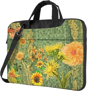 Yellow Butterfly And Flowers Modern 13-15.6 Inch Laptop Bag For Man And Women, Computer Messenger Bag, Trendy Shoulder Strap Design